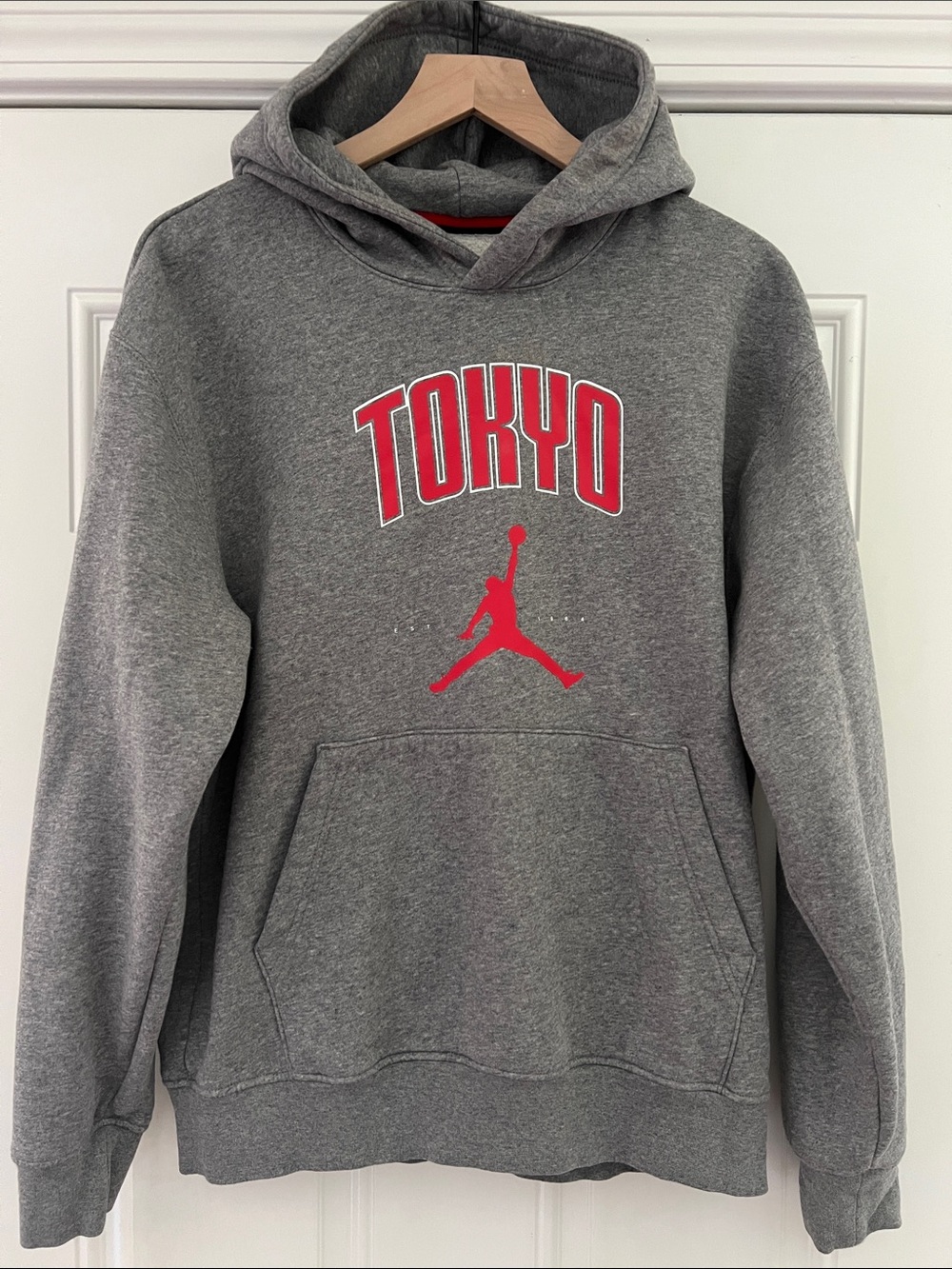 Jordan Gray Crewneck Hoodie with Red Tokyo Graphic